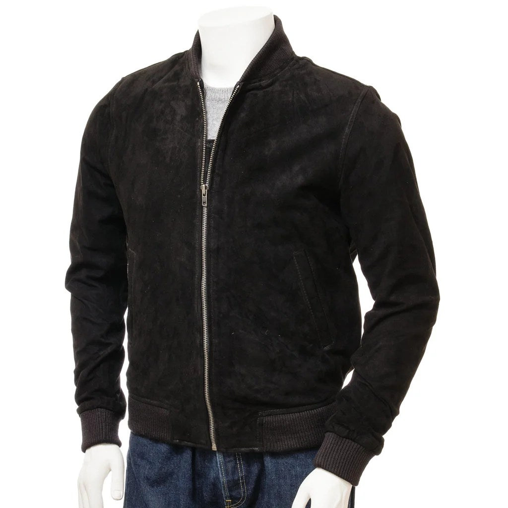 MEN BLACK SUEDE BOMBER JACKET BEEKMAN