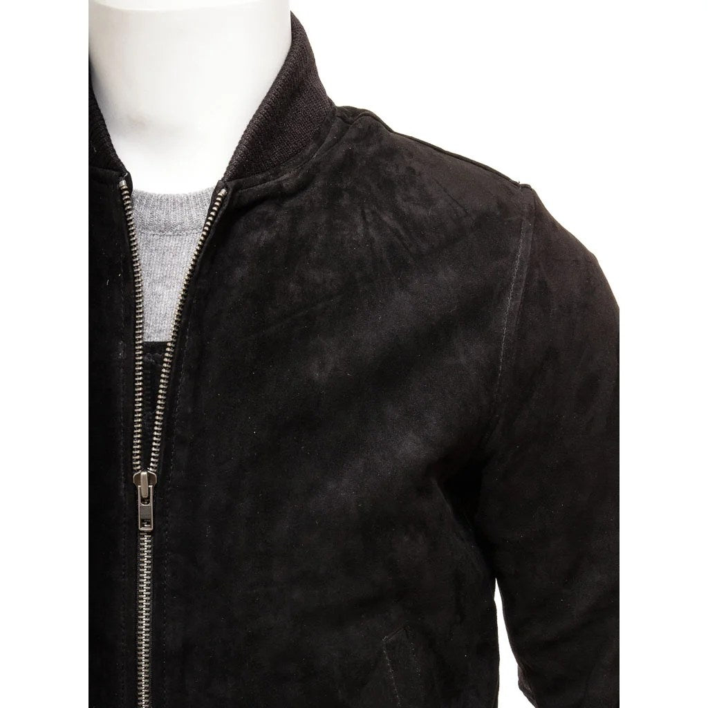 MEN BLACK SUEDE BOMBER JACKET BEEKMAN