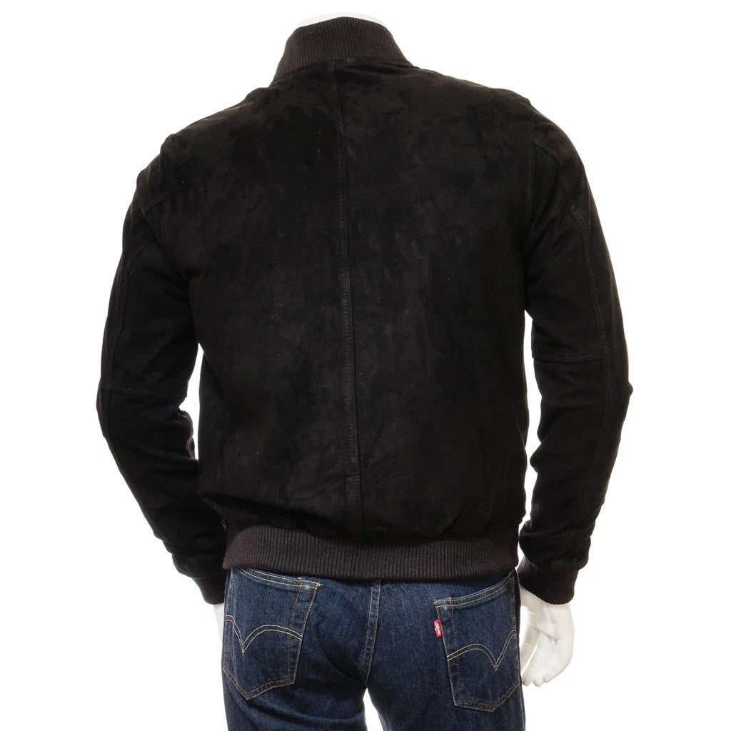 MEN BLACK SUEDE BOMBER JACKET BEEKMAN